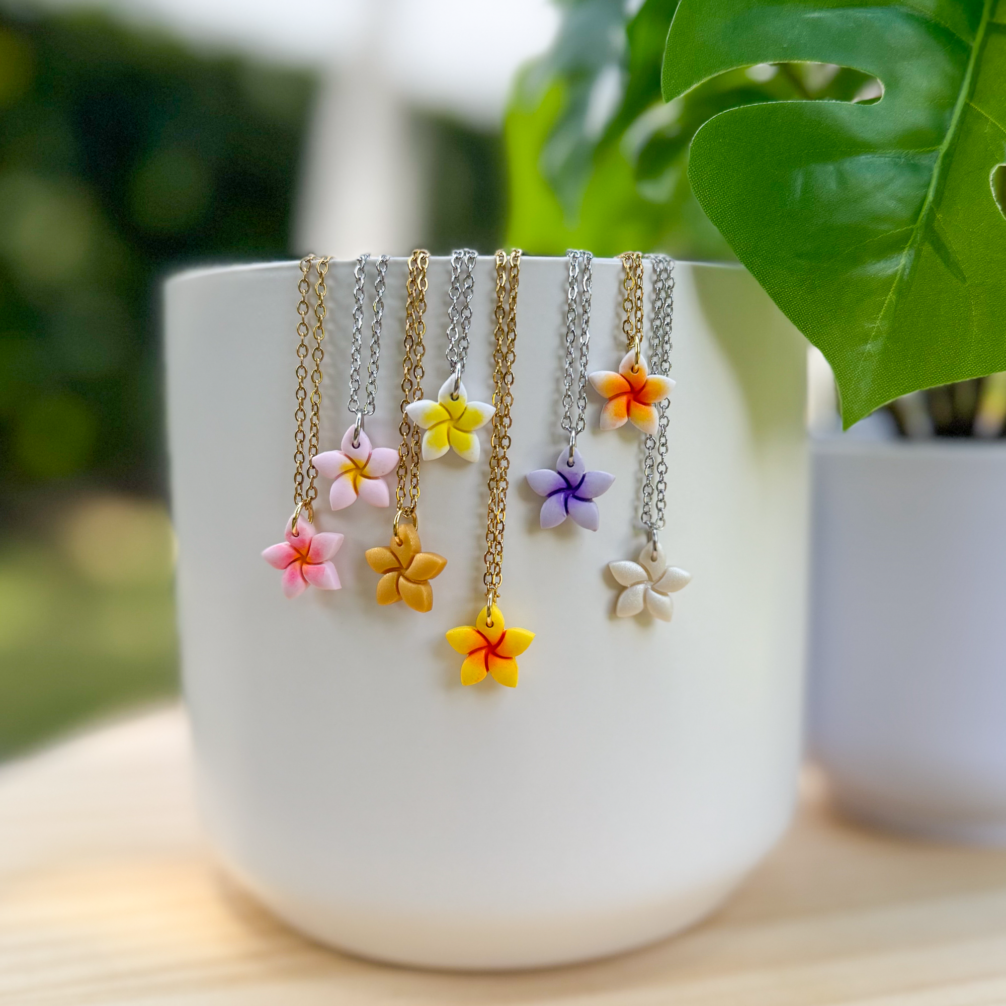 Plumeria charm necklace