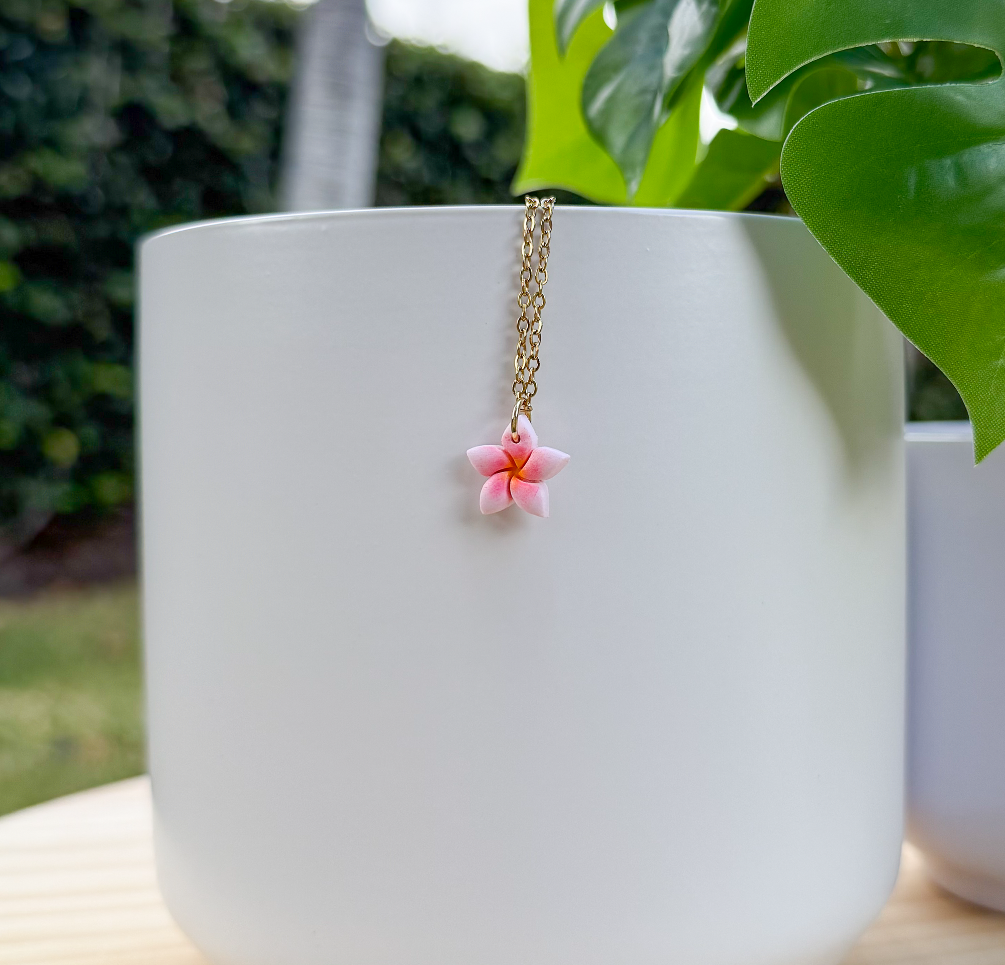 Plumeria charm necklace