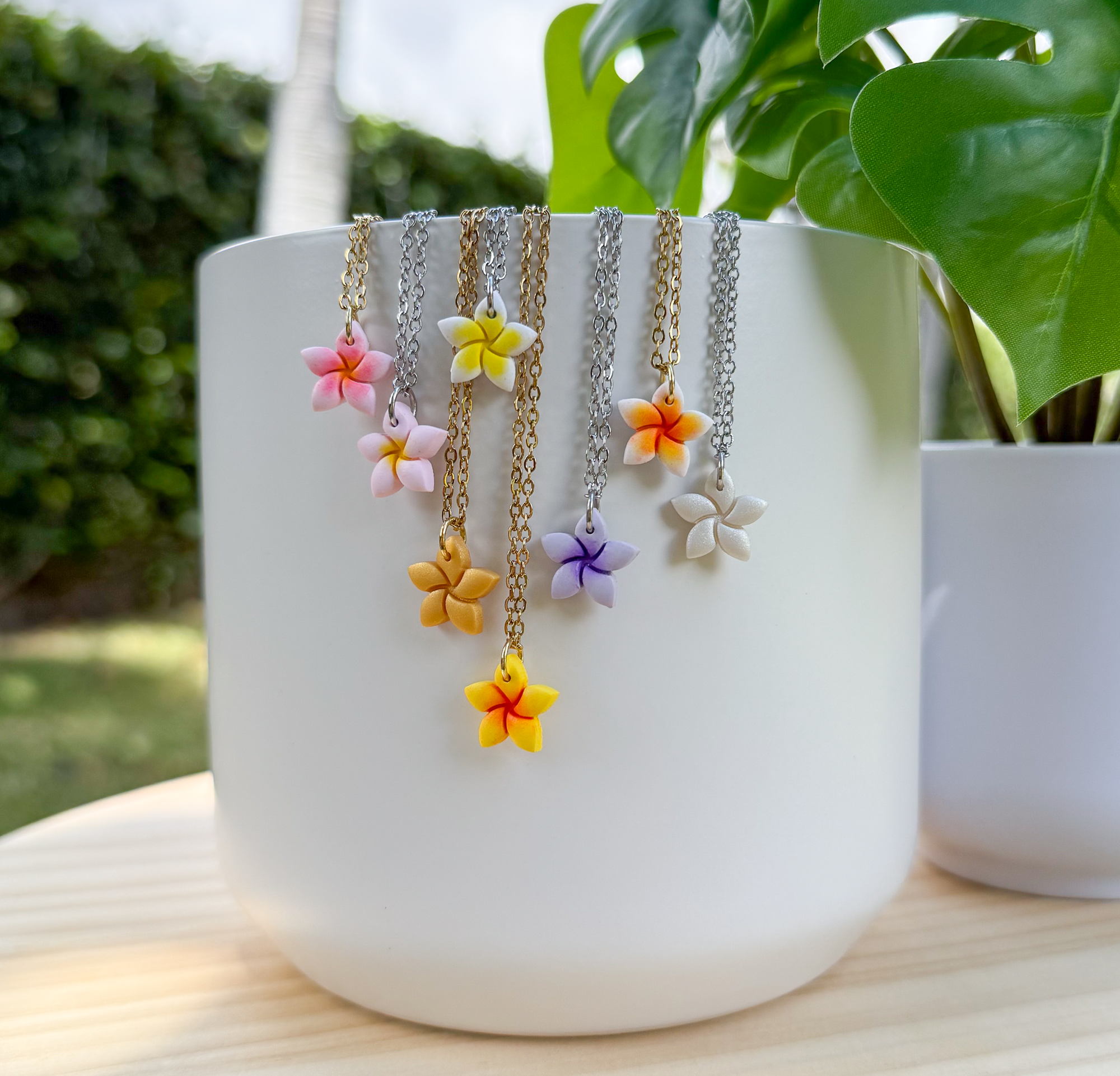 Plumeria charm necklace