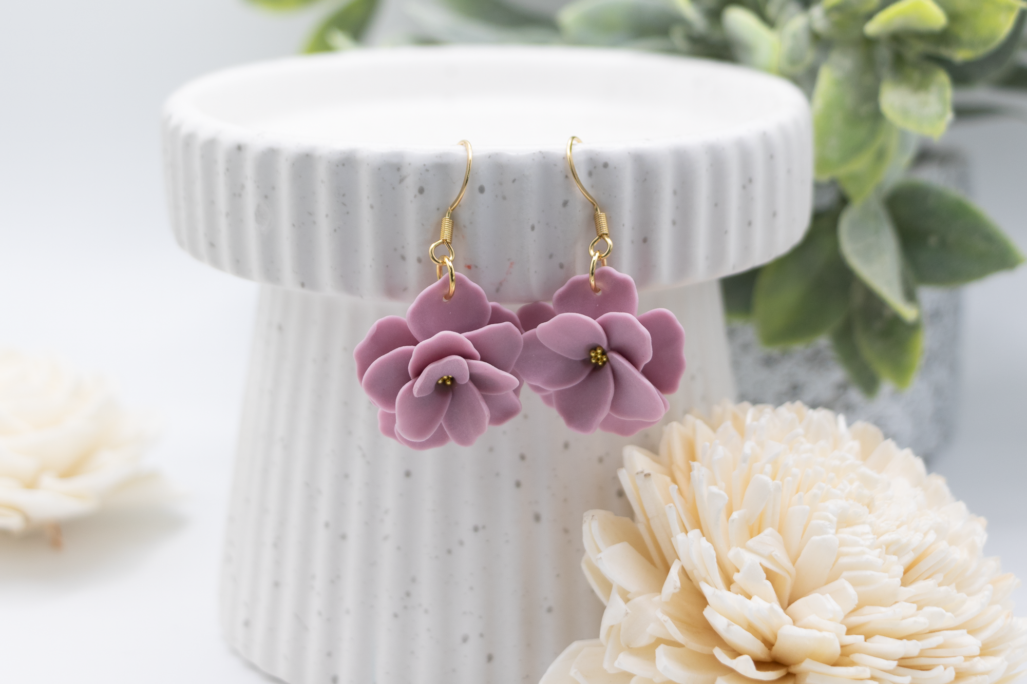 Lilac flower dangle earrings