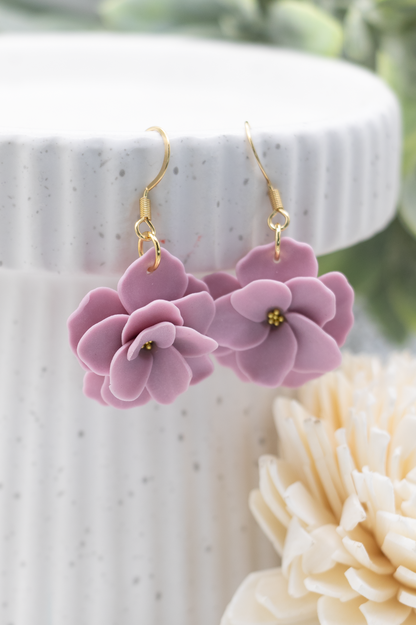 Lilac flower dangle earrings