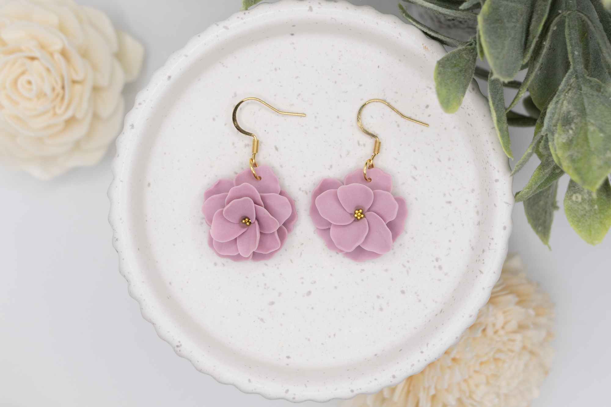 Lilac flower dangle earrings