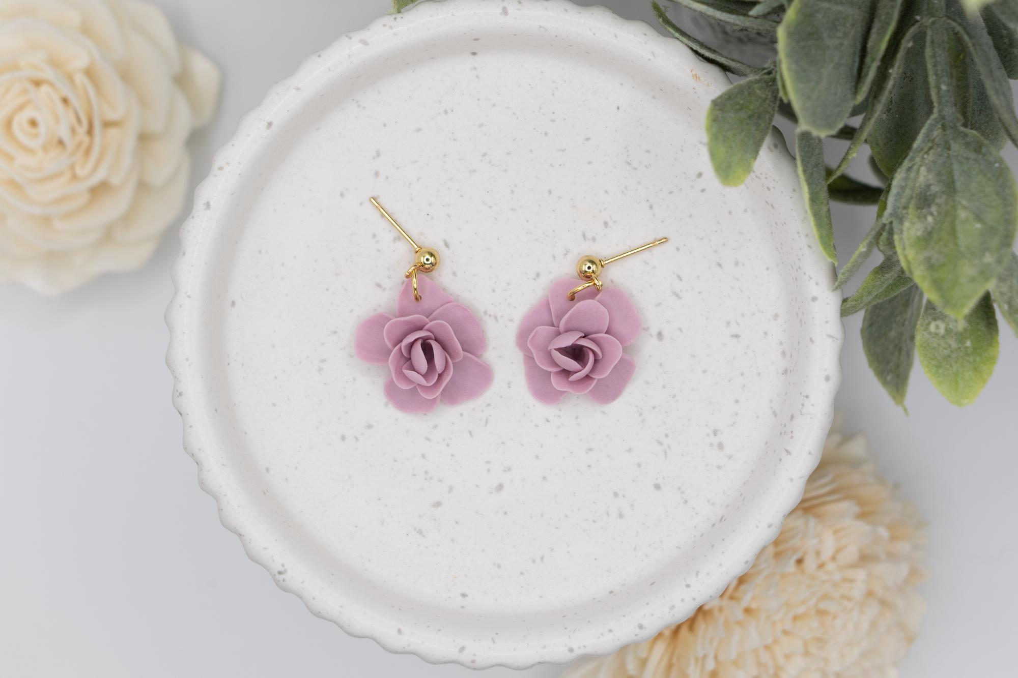 Mini lilac flower dangle earrings