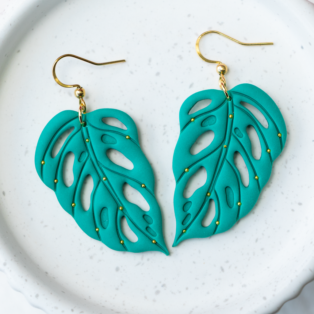Embellished tropical leaves, green
