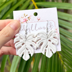 Embellished large monsteras, speckled white