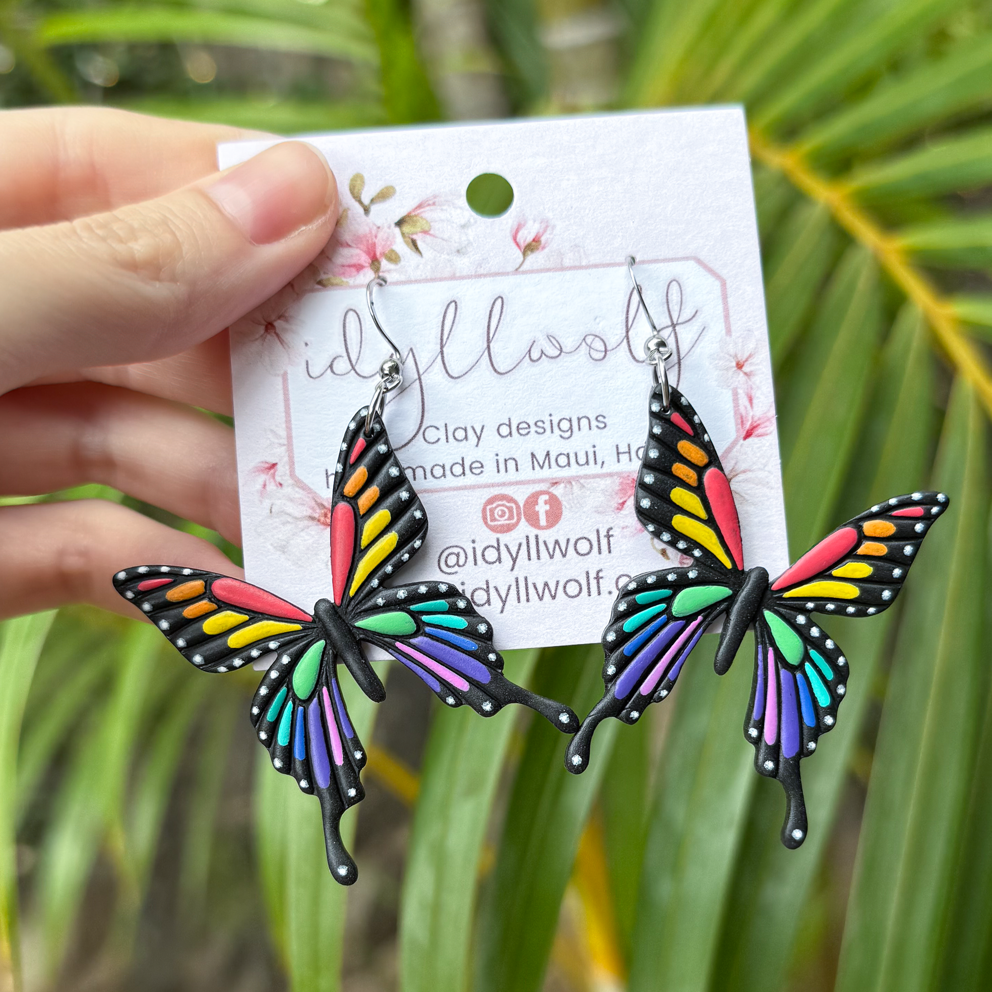Hand-painted large rainbow butterflies