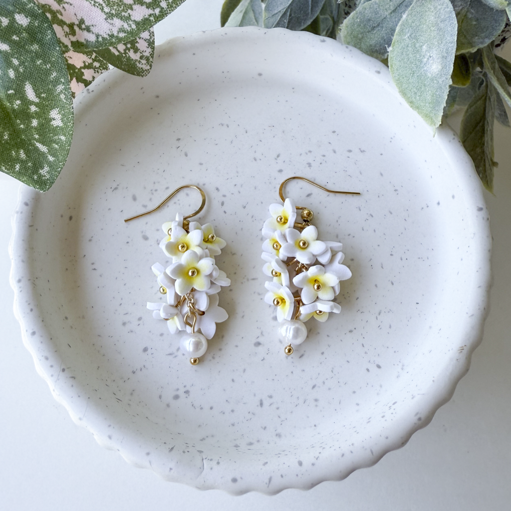 Plumeria pearls, white and yellow