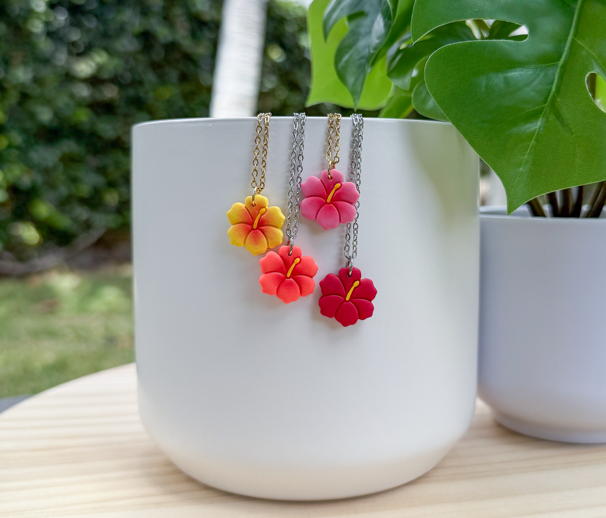 Hibiscus charm necklace